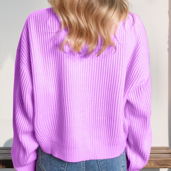 Merry & Bright Cropped Sweater - Purple - Picture 2 of 4
